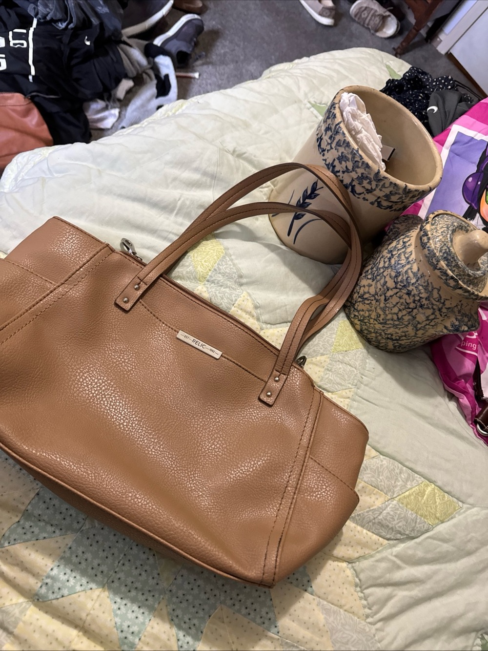 Relic Tan Pebbled Tote Handbag
